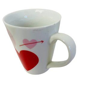 STARBUCKS Coffee Mug White Red Hearts 2014  12 Ounce  4" X 5"